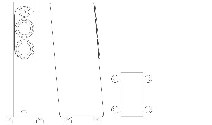 Marten Oscar Trio Front, side and plan technical drawing