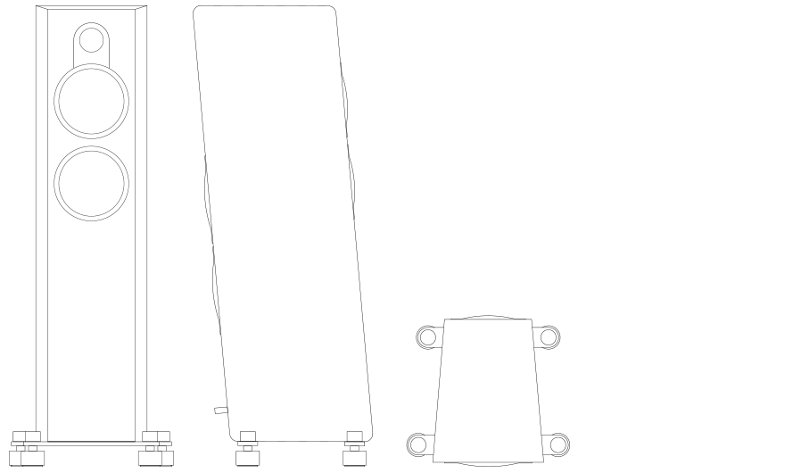 Marten Parker Trio Front, side and plan technical drawing